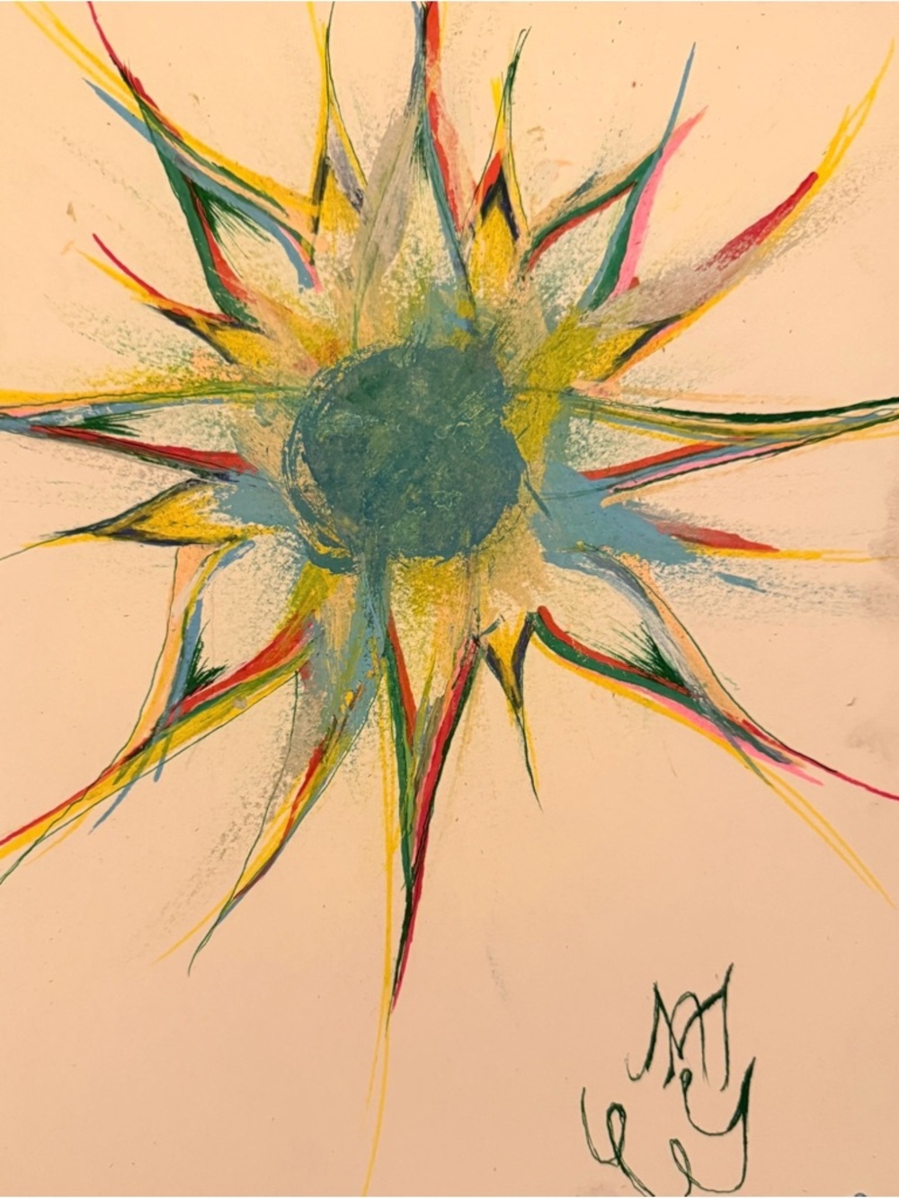 Abstract Sunburst Wall Art in Teal, Yellow, Red
